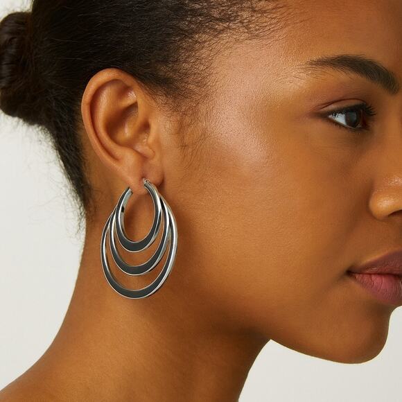 New Directions Basic Metals Silver Tone Triple Hoop Earrings - Picture 1 of 2